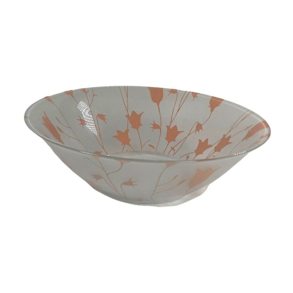 Arcoroc France Tulip Floral Glass Bowl Pink Flower Design - 7" Salad Serving